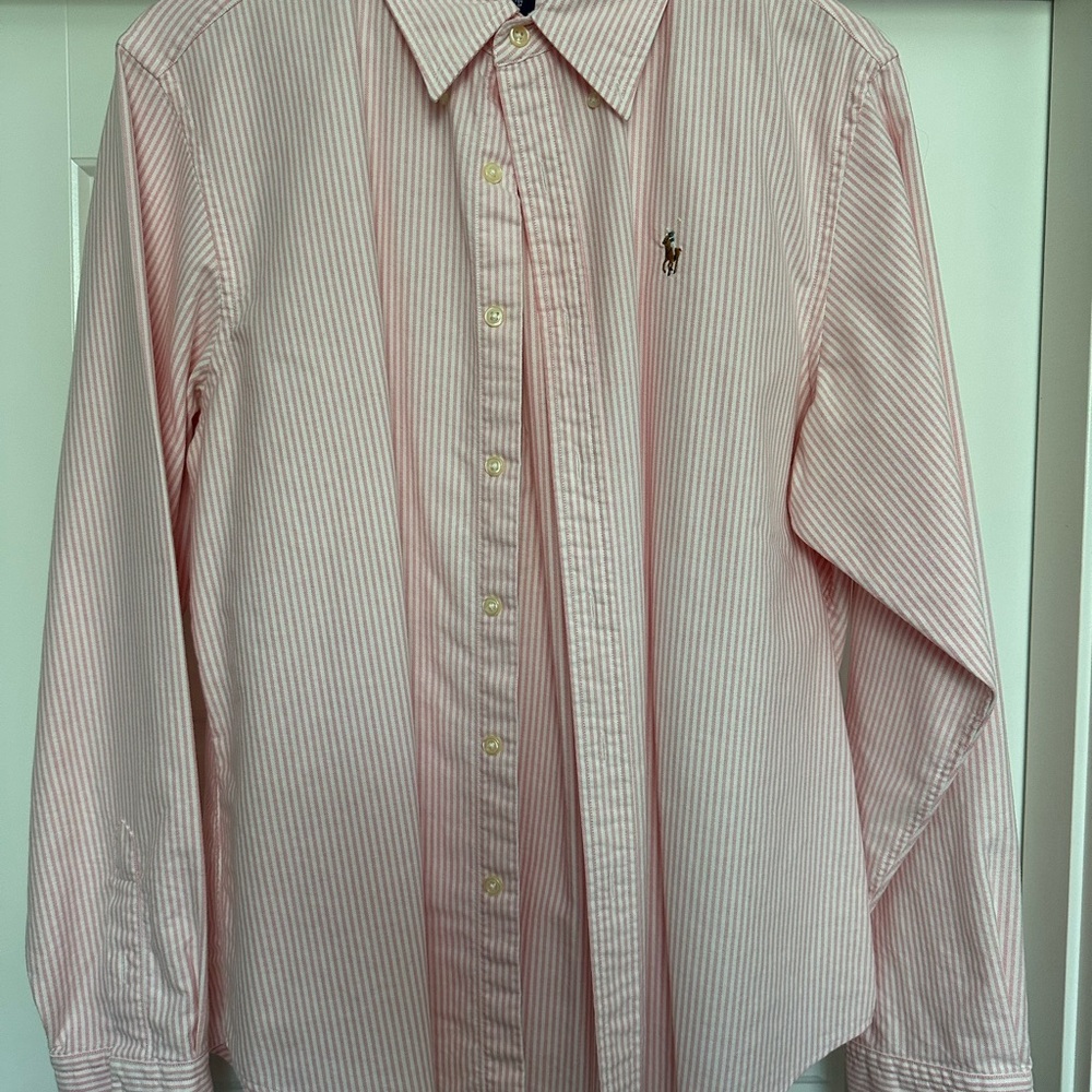 Ralph Lauren Pink and White Striped Button-Down Shirt